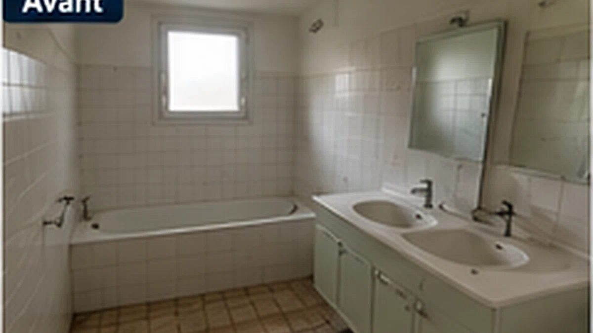 Salle de bain avant rénovation — illustration IA Hortenns TCE