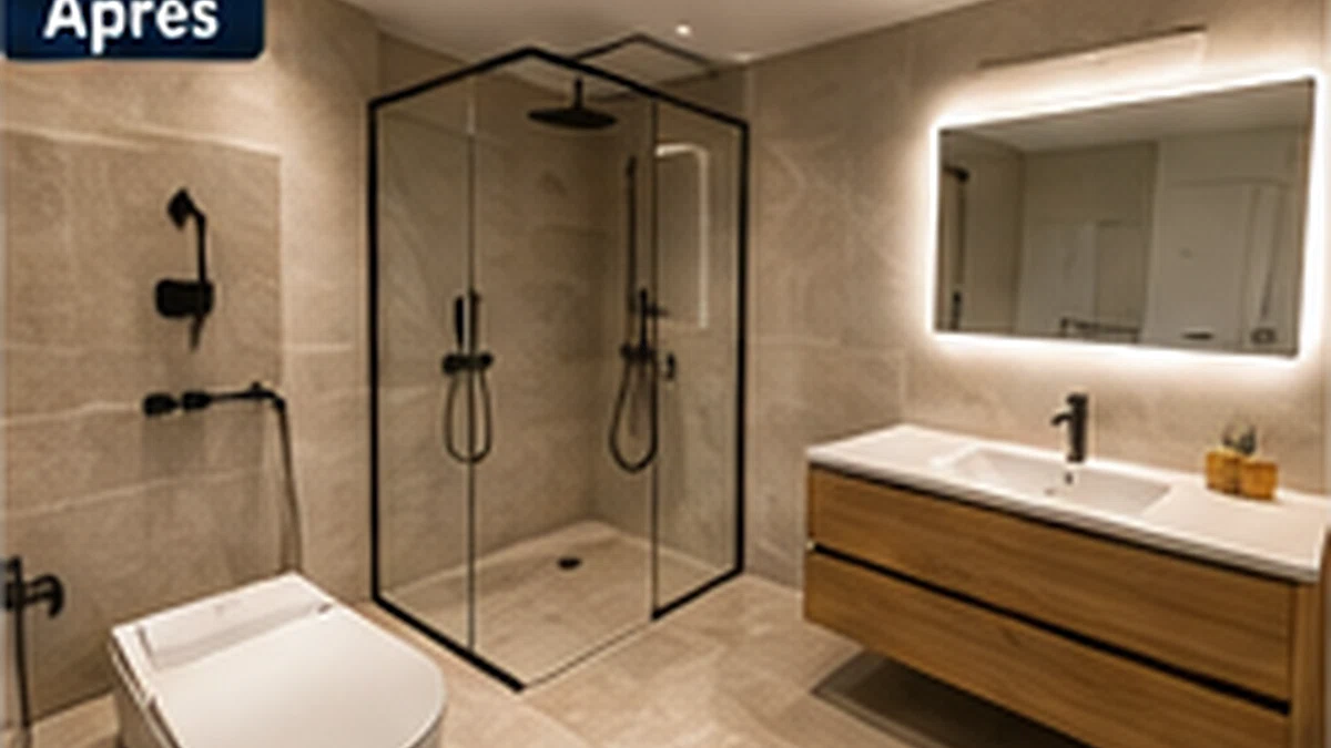 Salle de bain après rénovation — illustration IA Hortenns TCE
