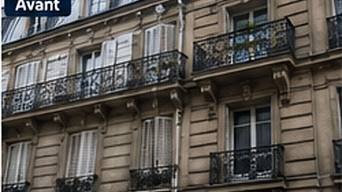 Façade haussmannienne avant rénovation — illustration IA Hortenns TCE