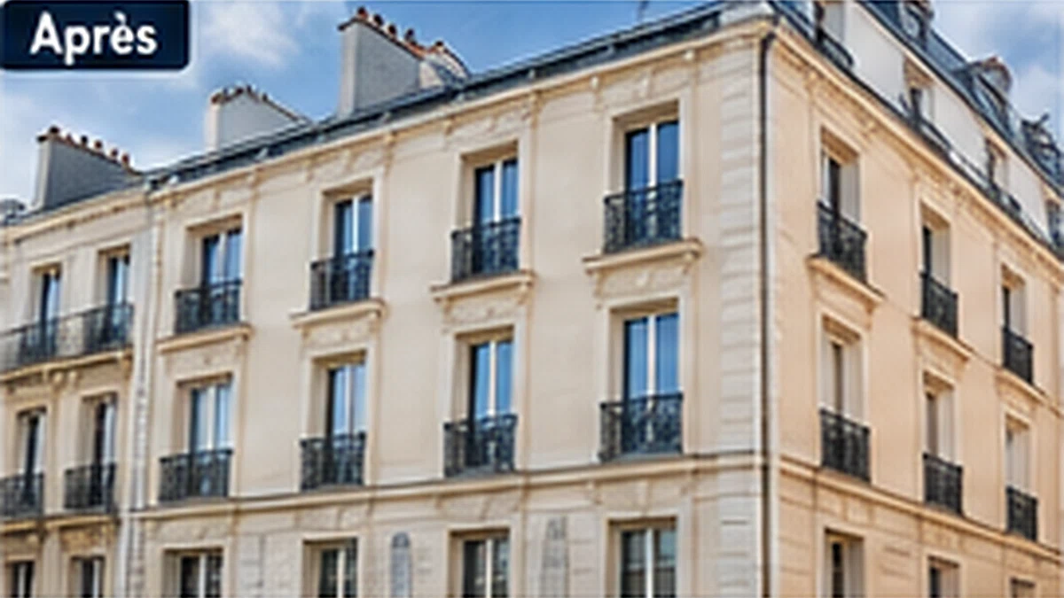 Façade haussmannienne après rénovation — illustration IA Hortenns TCE
